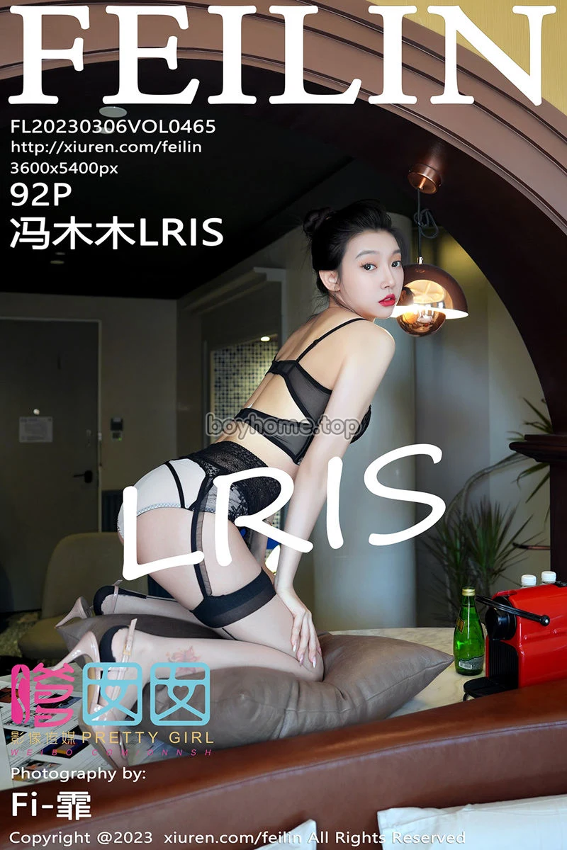 [FeiLin嗲囡囡] VOL.465 女神冯木木LRIS性感黑色情趣内衣配黑丝吊袜秀完美身材诱惑写真
