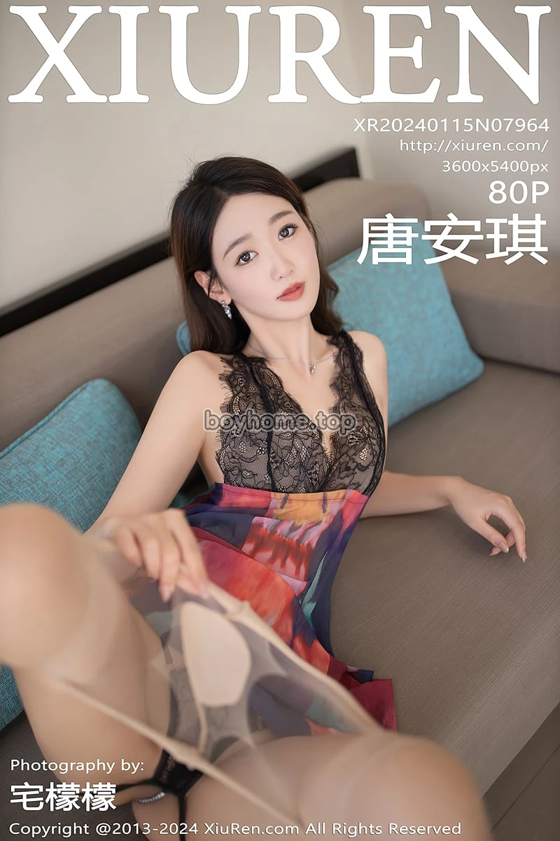 [XiuRen秀人网] No.7964 模特唐安琪性感拼色连衣长裙露黑色蕾丝内衣秀曼妙身姿诱惑写真
