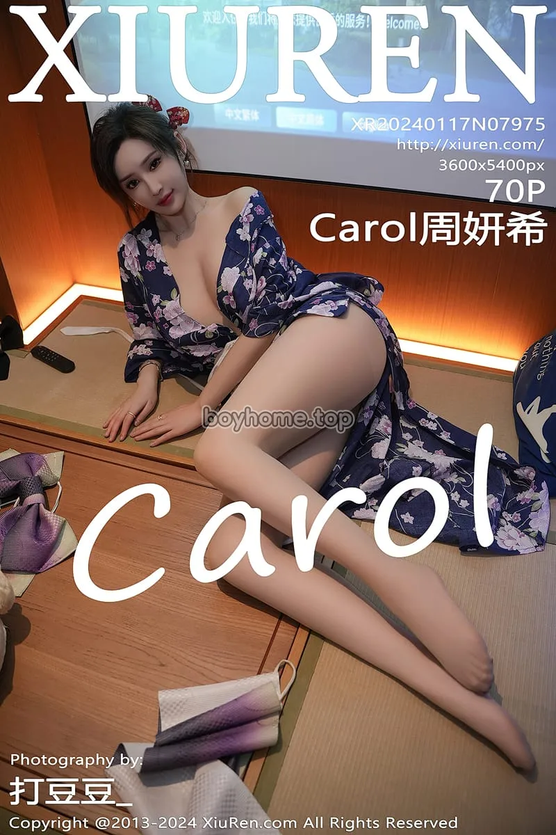 [XiuRen秀人网] No.7975 女神Carol周妍希深蓝色日式和服配超薄肉丝秀丰满身材诱惑写真