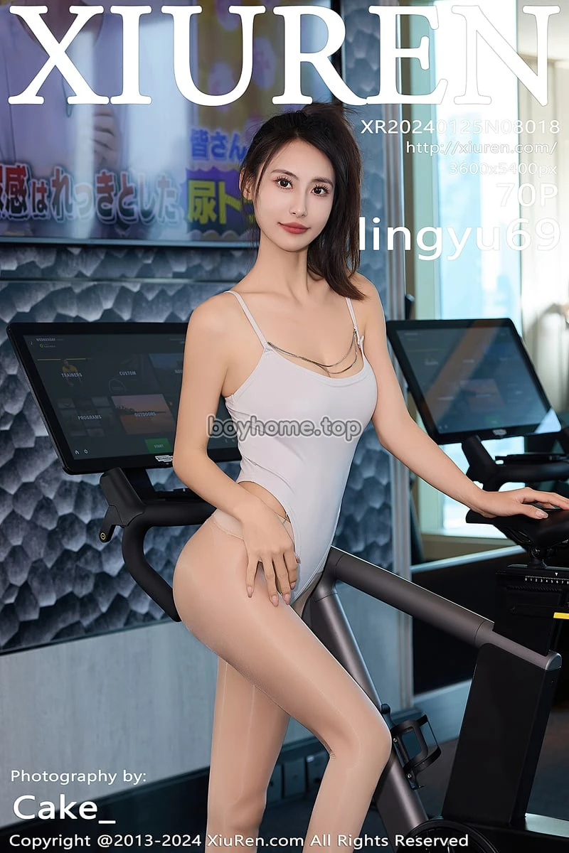 [XiuRen秀人网] No.8018 模特Lingyu69健身房性感白色高叉连体衣配闪亮肉丝撩人诱惑写真
