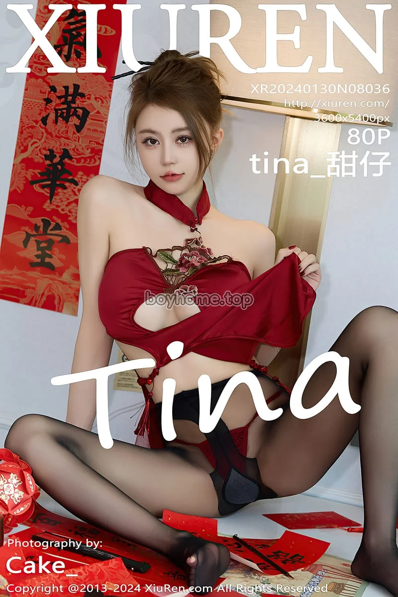 [XiuRen秀人网] No.8036 模特tina_甜仔新年主题红色上衣配魅惑黑丝秀凹凸身材性感写真