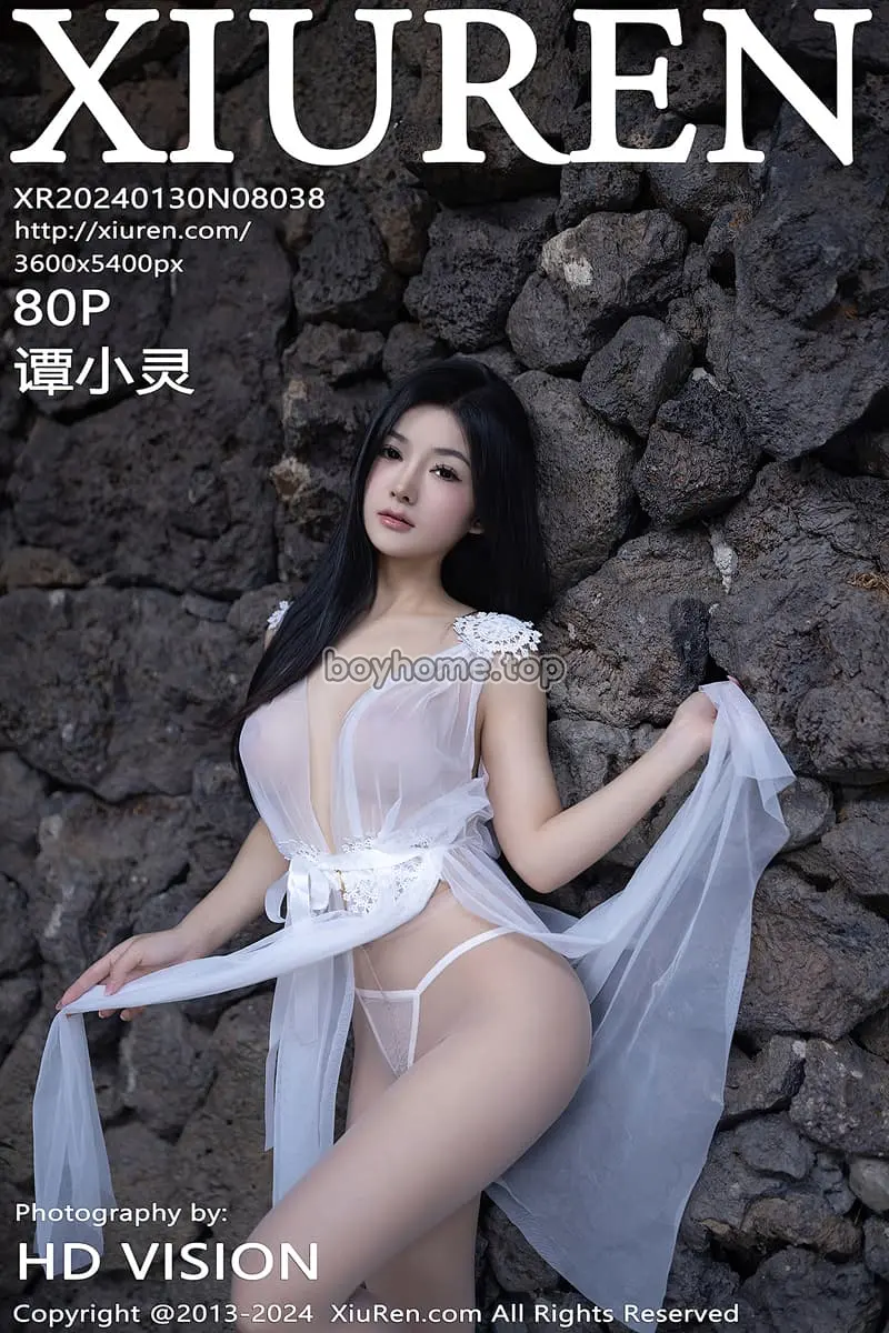 [XiuRen秀人网] No.8038 模特谭小灵性感白色轻薄连衣短裙配超薄肉丝秀惹火身段诱惑写真