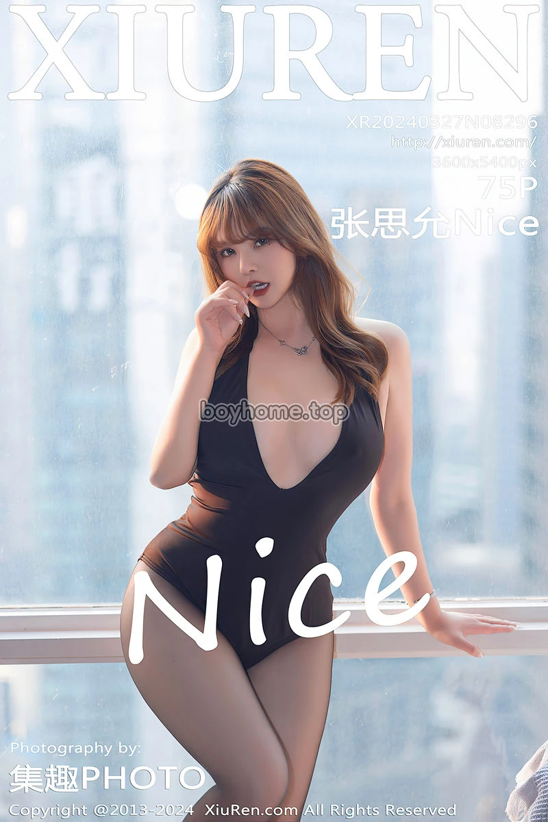 [XiuRen秀人网] No.8296 模特张思允Nice黑色开胸连体衣配超薄黑丝秀丰满身材诱惑写真