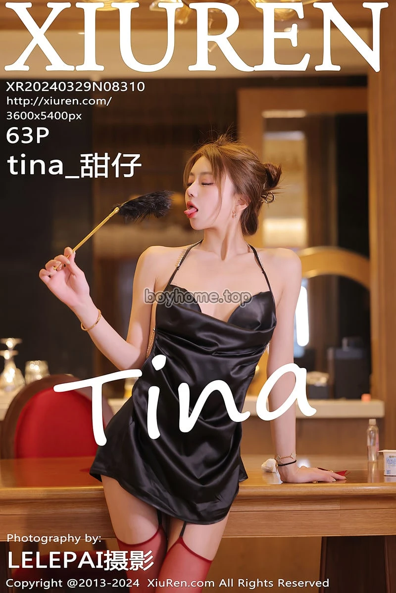 [XiuRen秀人网] No.8310 模特tina_甜仔性感黑色吊带短裙配红丝吊袜秀凹凸身材诱惑写真