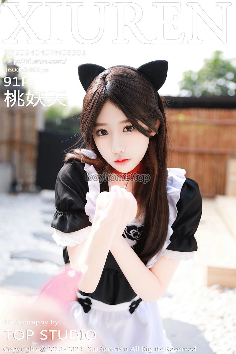 [XiuRen秀人网] No.8351 模特桃妖夭性感黑色女仆服饰配超薄无内黑丝秀娇美身段诱惑写真