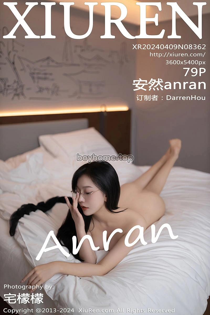 [XiuRen秀人网] No.8362 模特安然anran白色紧身开胸上衣配开档黑丝秀柔美身段诱惑写真