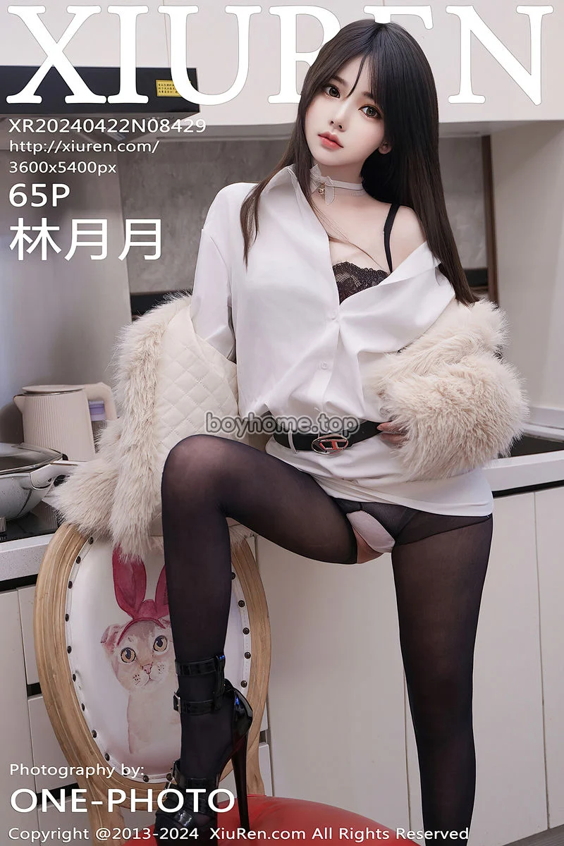 [XiuRen秀人网] No.8429 模特林月月性感白色衬衫露蕾丝内衣配开档黑丝秀美腿诱惑写真