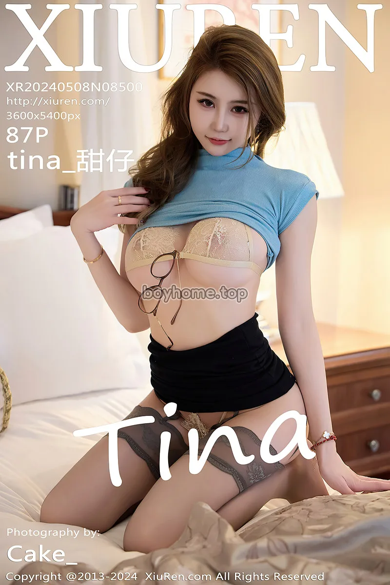 [XiuRen秀人网] No.8500 模特tina_甜仔蓝色上衣露蕾丝内衣配灰丝袜秀凹凸身材诱惑写真