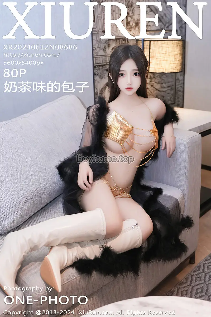 [XiuRen秀人网] No.8686 模特奶茶味的包子性感黑色薄纱服饰露金色情趣内衣撩人诱惑写真