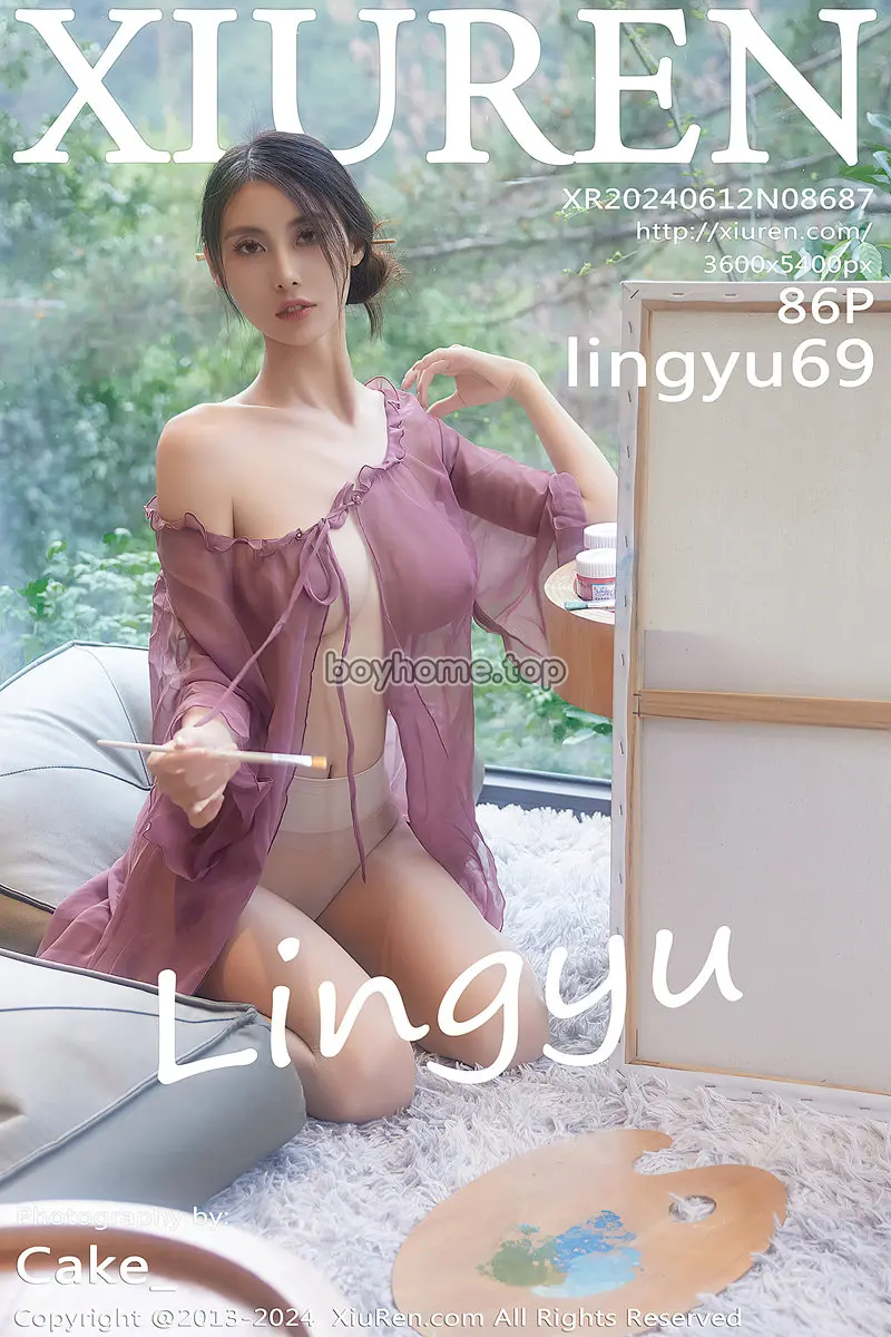 [XiuRen秀人网] No.8687 模特Lingyu69性感紫色轻透连衣裙配白丝袜秀丰腴身材诱惑写真