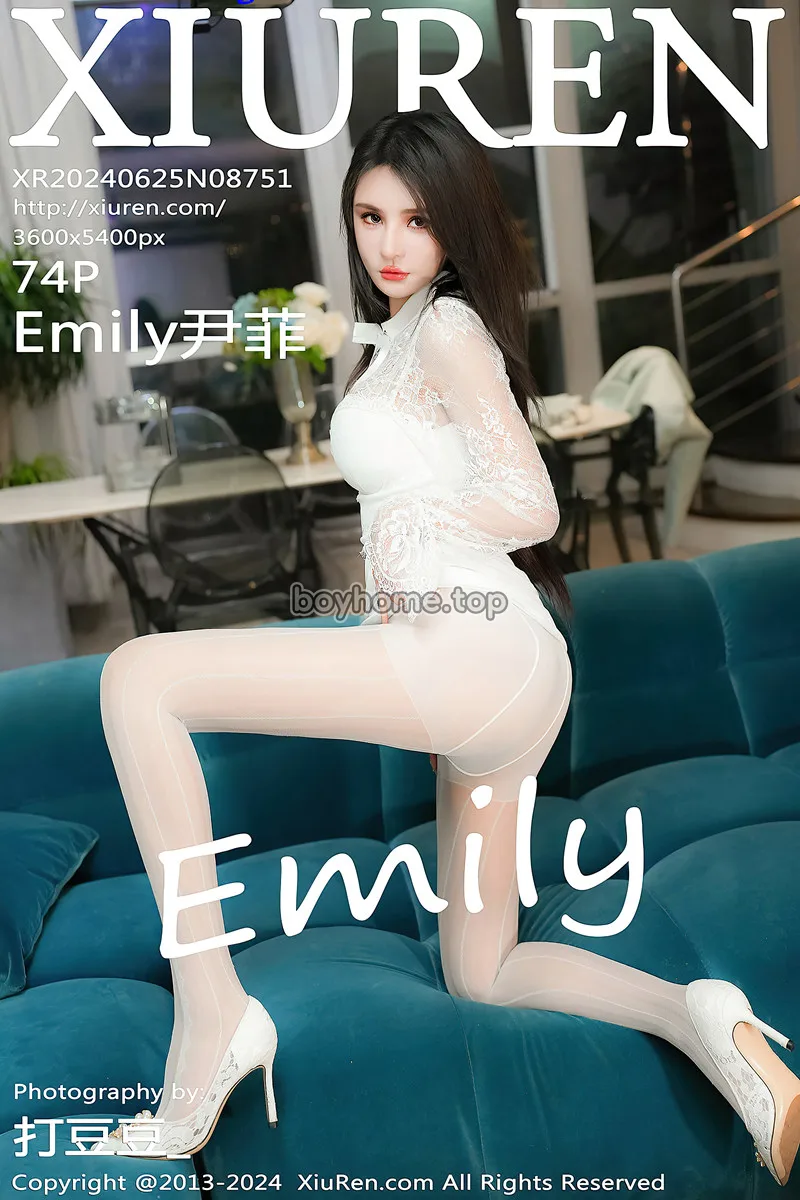 [XiuRen秀人网] No.8751 模特Emily尹菲性感白色连衣短裙配超薄白丝秀完美身材诱惑写真