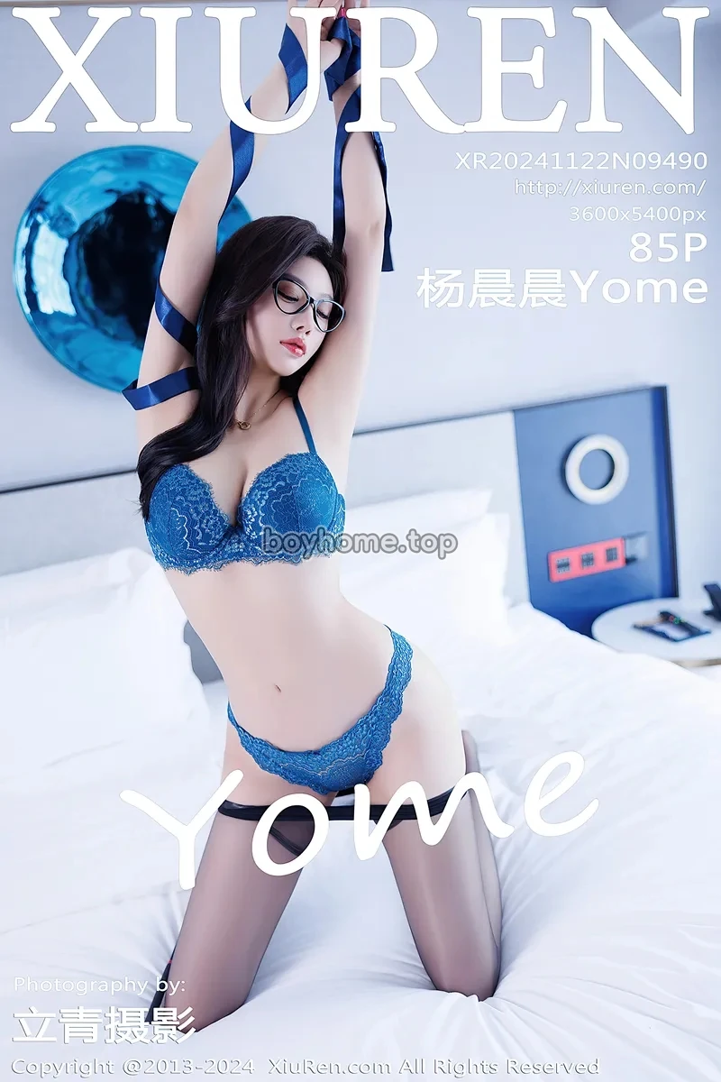 [XiuRen秀人网] NO.9490 女神杨晨晨Yome黑色OL服饰露蓝色内衣配超薄黑丝秀翘臀诱惑写真