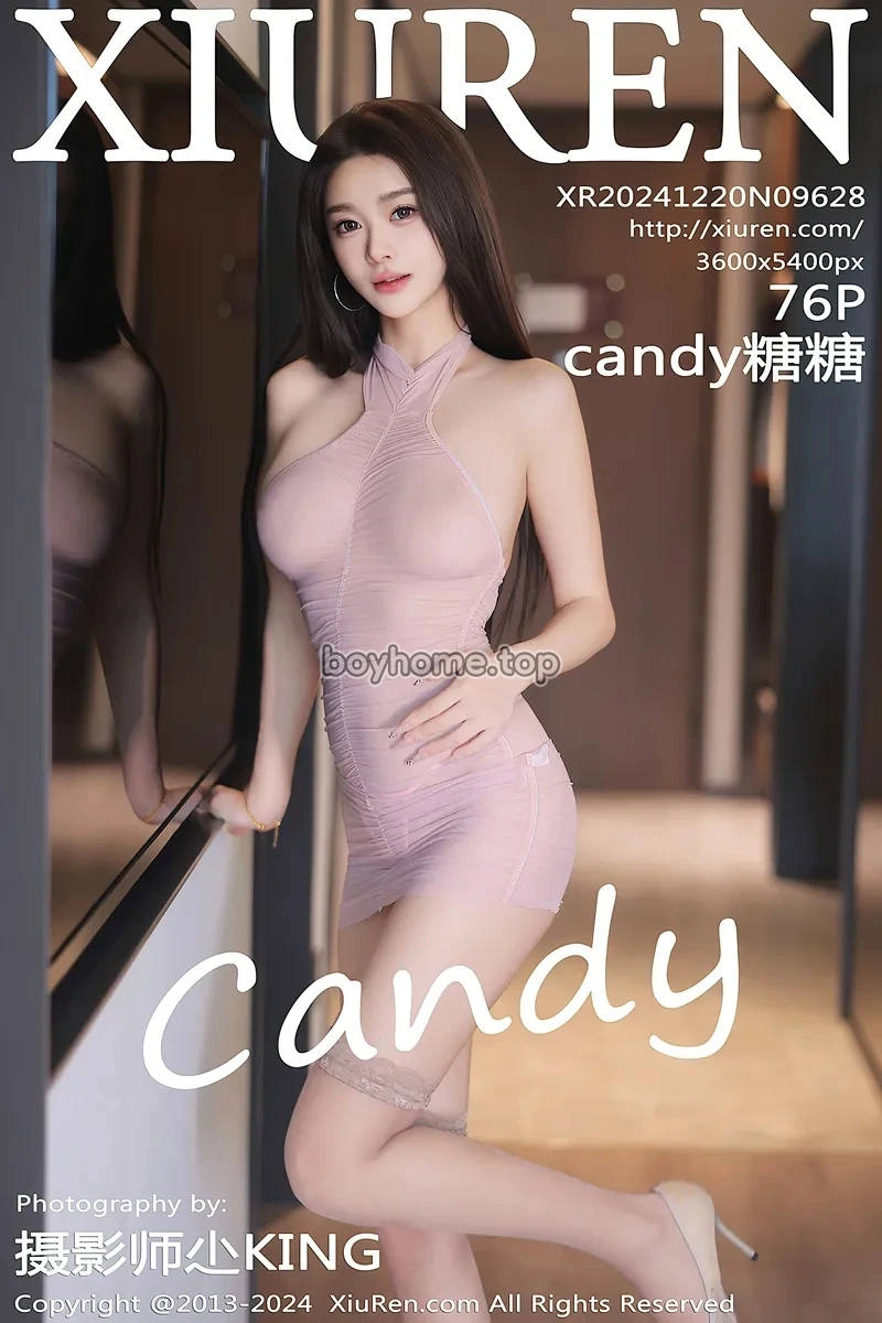 [XiuRen秀人网] NO.9628 模特Candy糖糖性感粉色薄纱连衣裙配粉丝袜秀惹火身材诱惑写真