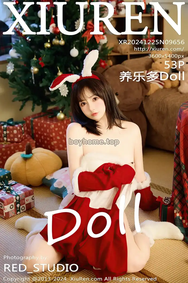 [XiuRen秀人网] NO.9656 模特养乐多Doll圣诞主题性感红色连衣裙半脱秀丰腴身材诱惑写真