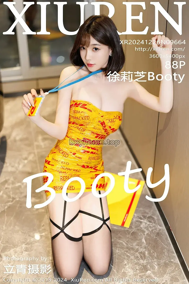 [XiuRen秀人网] NO.9664 女神徐莉芝Booty性感黄色胶布+黑色情趣内衣秀完美身材诱惑写真