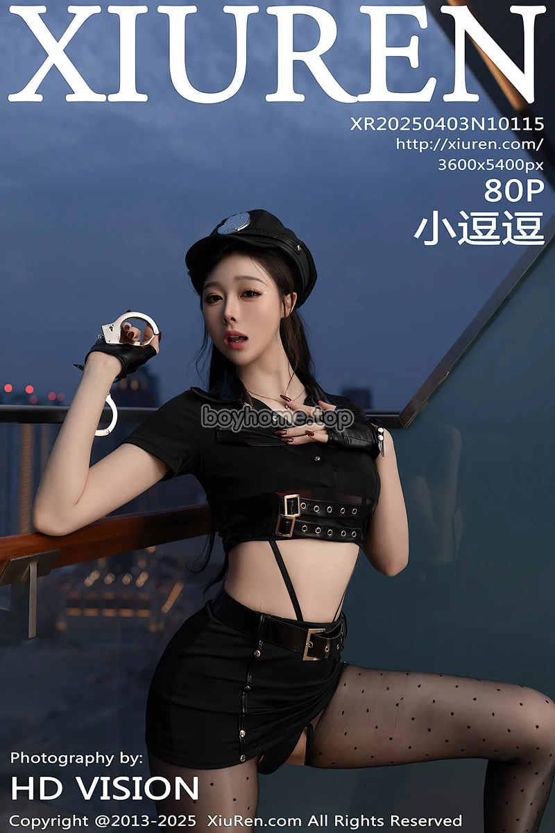 [XiuRen秀人网] NO.10115 模特小逗逗性感黑色制服露黑色情趣内衣配超薄黑丝极致魅惑写真